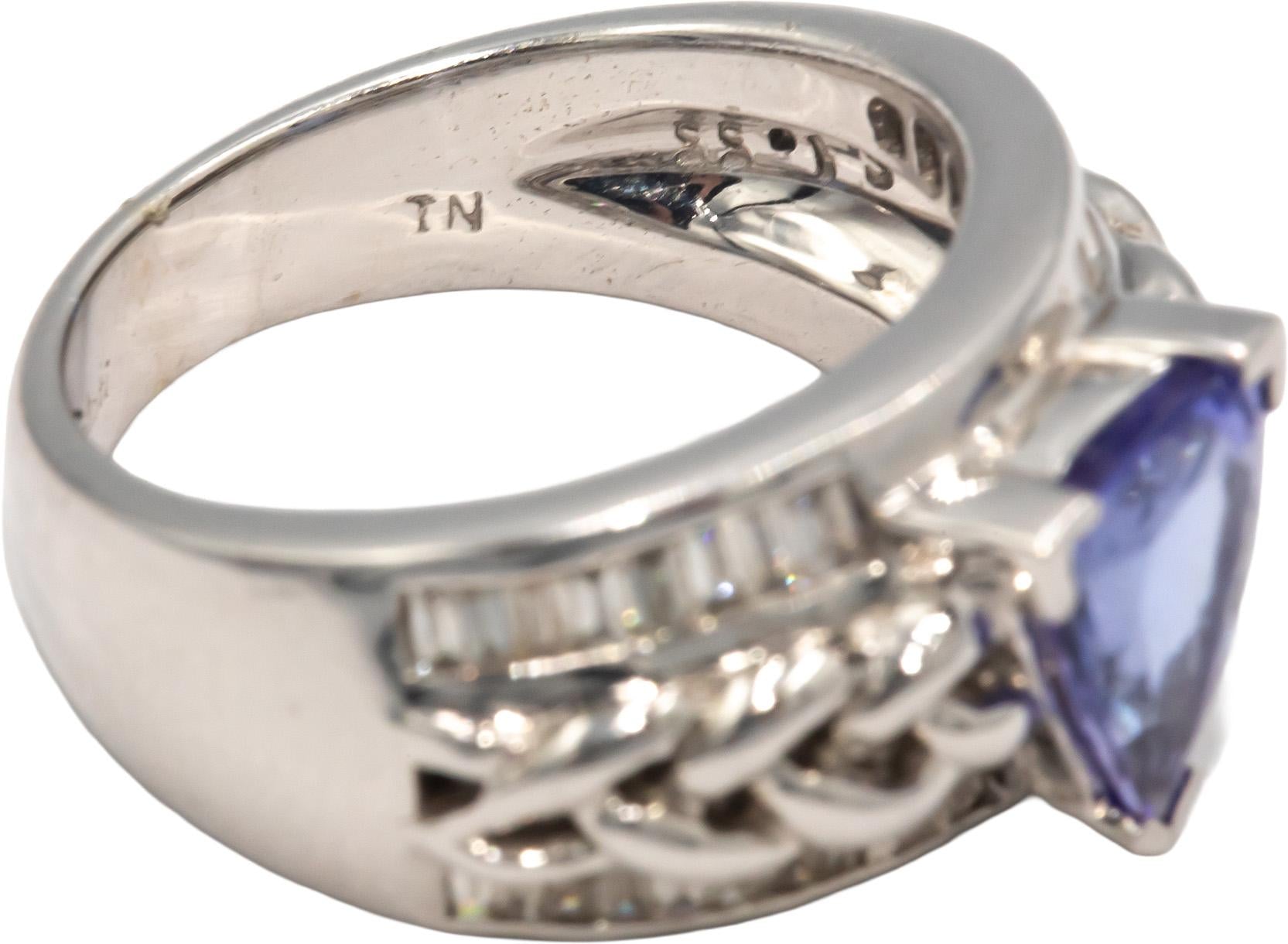 Designer 18k White Gold Diamond and Tanzanite Ring 2.25CT Size 6.25