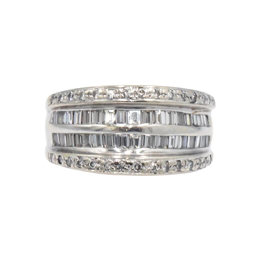 14k White Gold Round & Baguette Diamond Four Row Band Ring 0.50CT Size 6.5