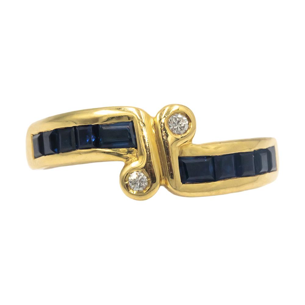 KALATI 18k Yellow Gold Diamond and Sapphire Band Ring 0.54CT Size 6.5