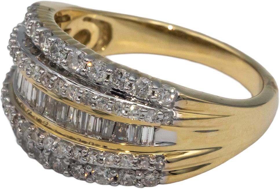 10k Yellow Gold 1.0CT Diamond Muti-Row Band Ring Size 7