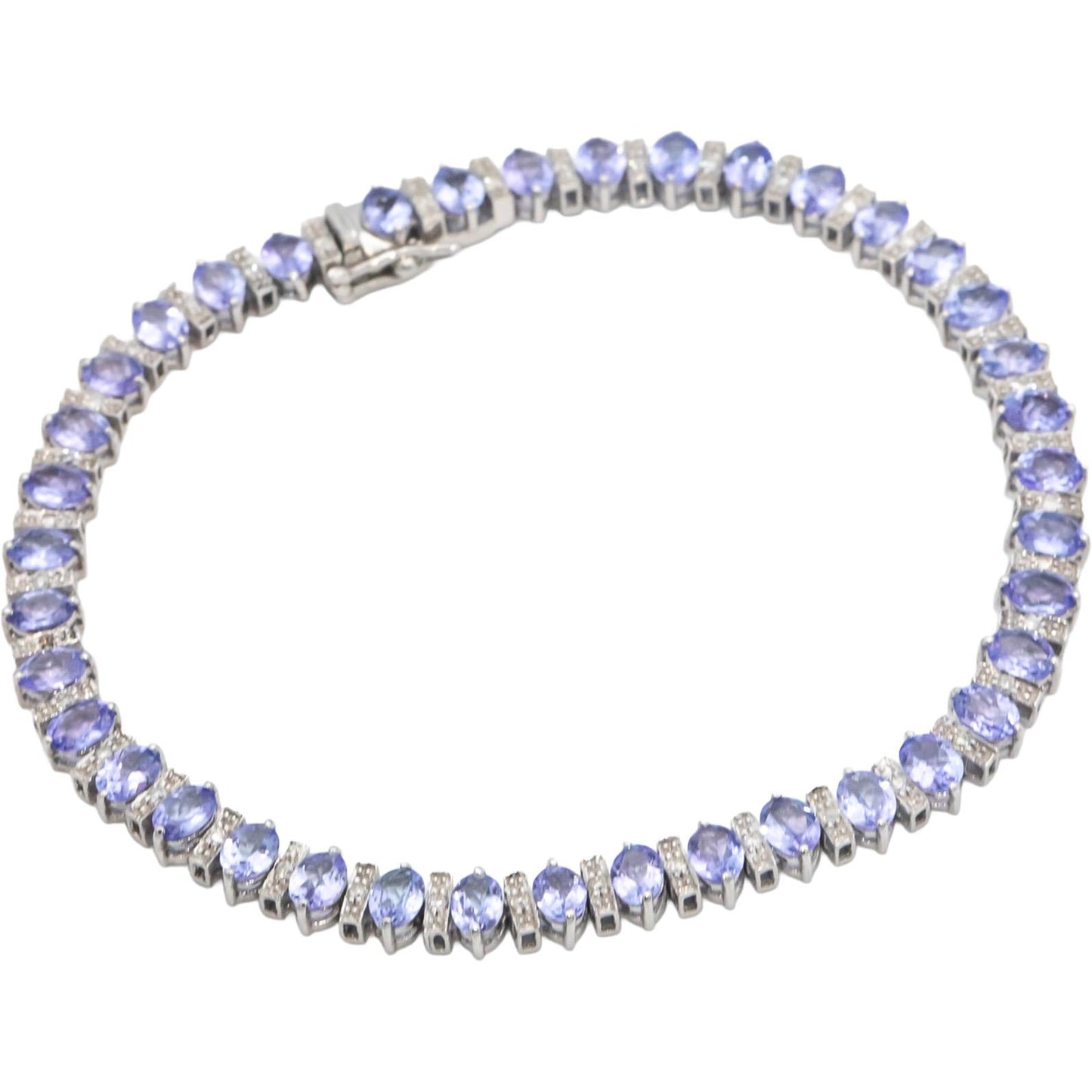 14k White Gold 6.33CT Diamond and Tanzanite Tennis Bracelet
