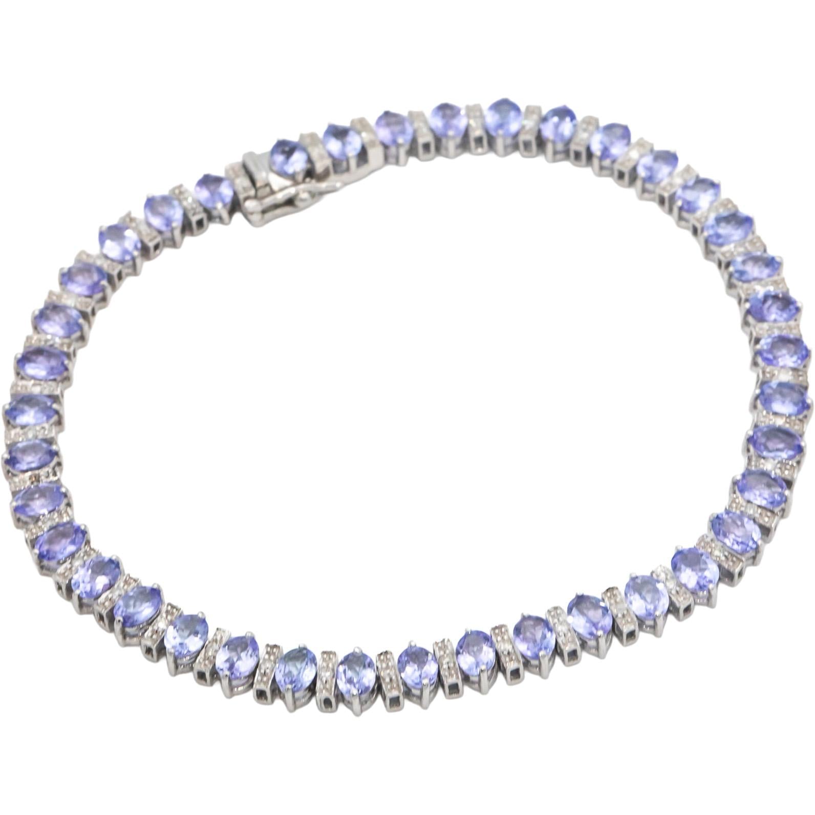 14k White Gold 6.33CT Diamond and Tanzanite Tennis Bracelet