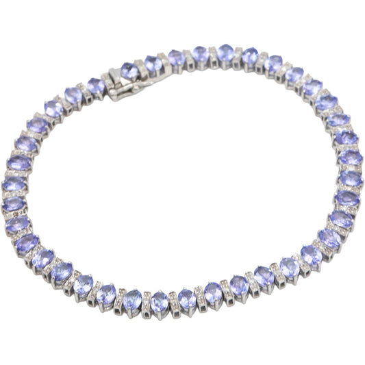 14k White Gold 6.33CT Diamond and Tanzanite Tennis Bracelet