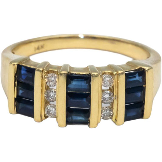 14k Yellow Gold 0.85CT Diamond and Sapphire Band Ring Size 6.5
