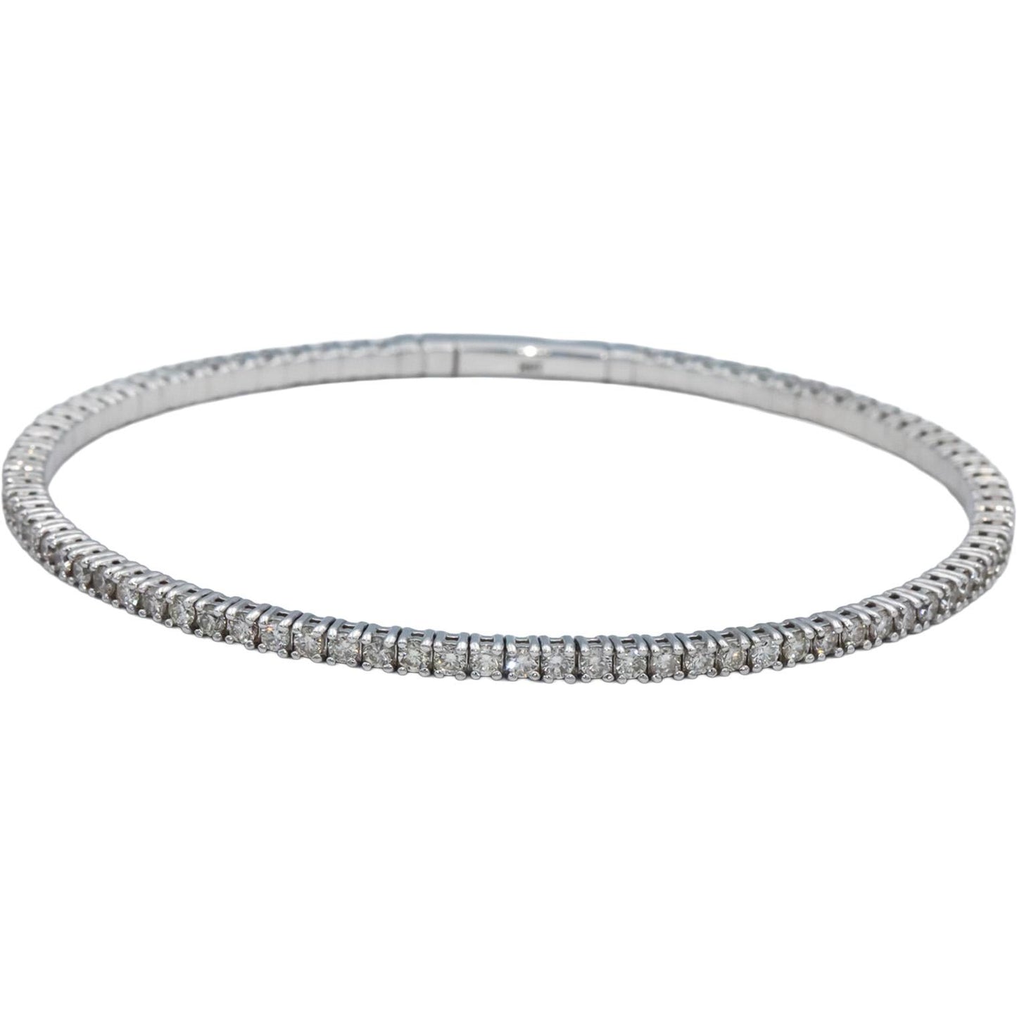 18k White Gold Round Diamond Flexible Bangle Bracelet 2.16CT