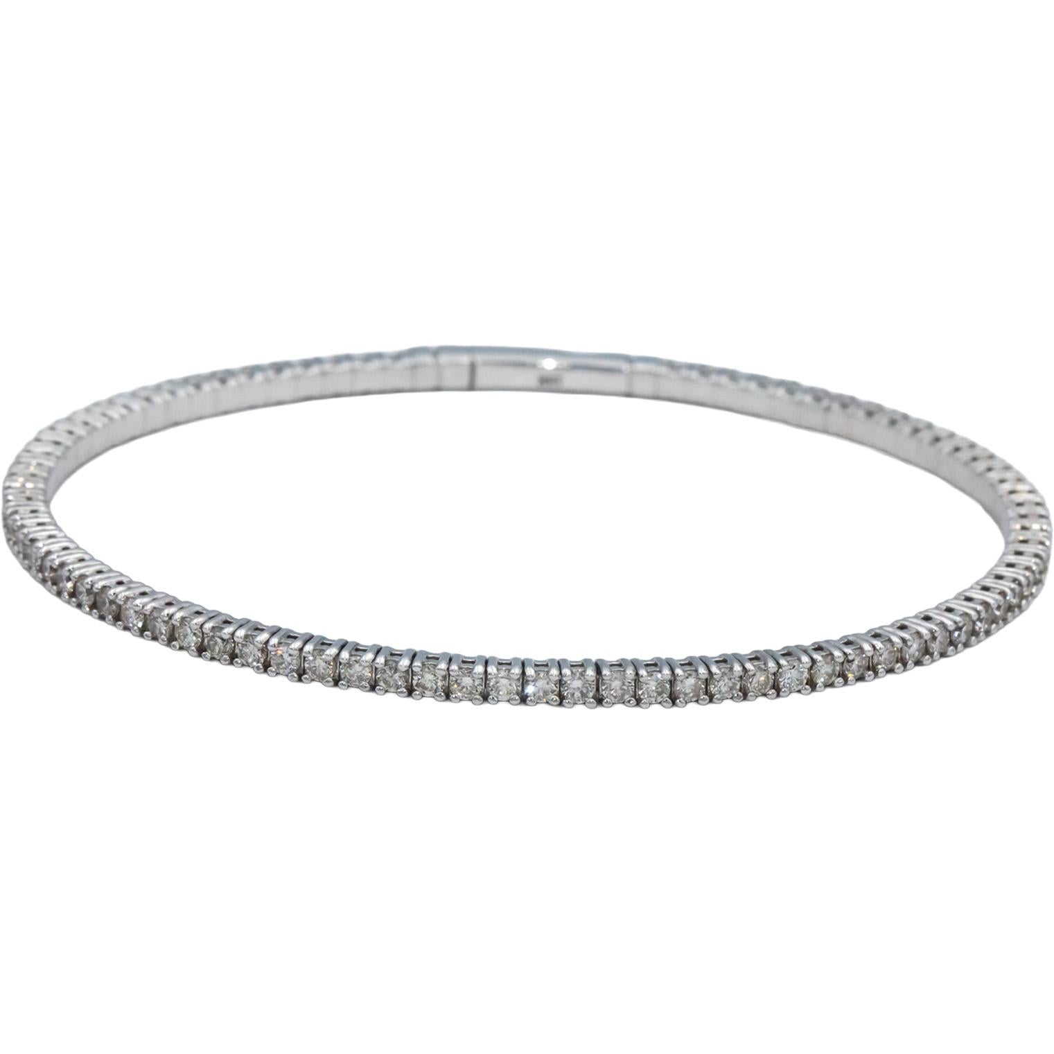 18k White Gold Round Diamond Flexible Bangle Bracelet 2.16CT