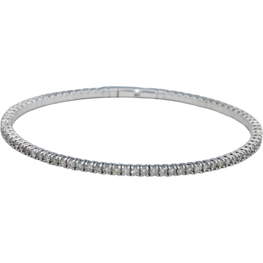 18k White Gold Round Diamond Flexible Bangle Bracelet 2.16CT