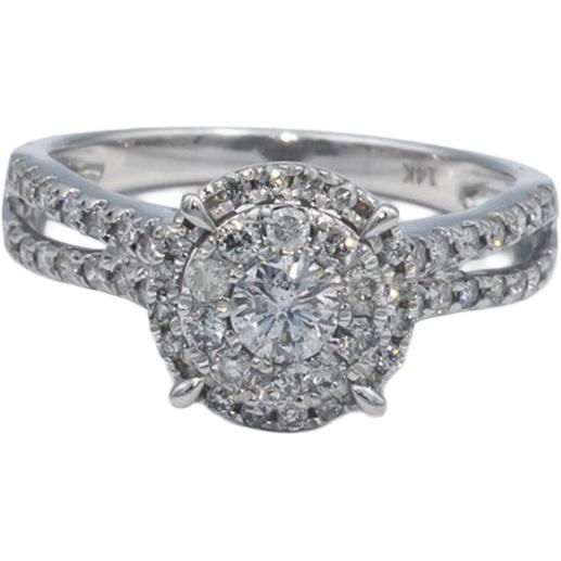 14k White Gold 0.75CT Diamond Cluster Halo Engagement Ring Size 7