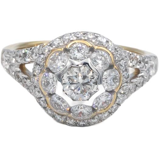 10k Yellow Gold Round Cut Diamond Halo Cluster Ring 1.50CT Size 6