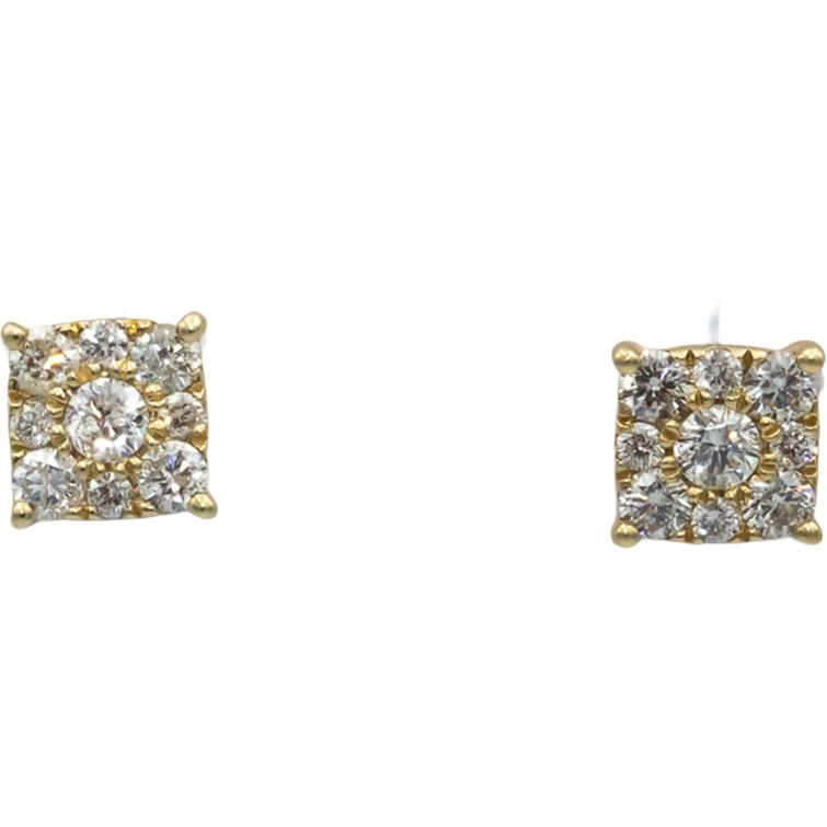 10k Yellow Gold Round Diamond Cluster Square Stud Earrings 1.50CT