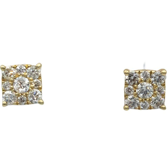 10k Yellow Gold Round Diamond Cluster Square Stud Earrings 1.50CT