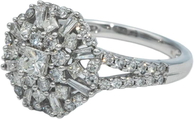 10k White Gold 1.0CT Princess and Round Cut Diamond Cluster Ring Size 7.25