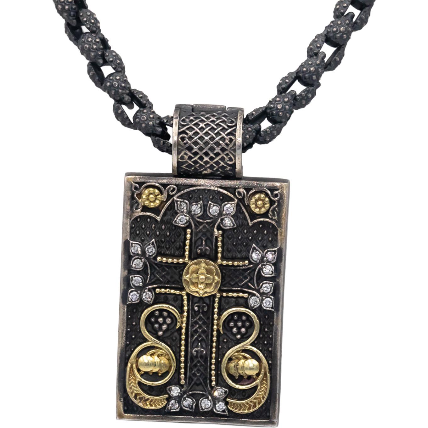 STAMBOLIAN 18k Gold & Sterling Silver 0.40CT VS Diamond Cross Pendant Necklace