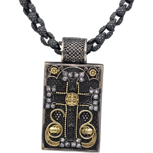 STAMBOLIAN 18k Gold & Sterling Silver 0.40CT VS Diamond Cross Pendant Necklace