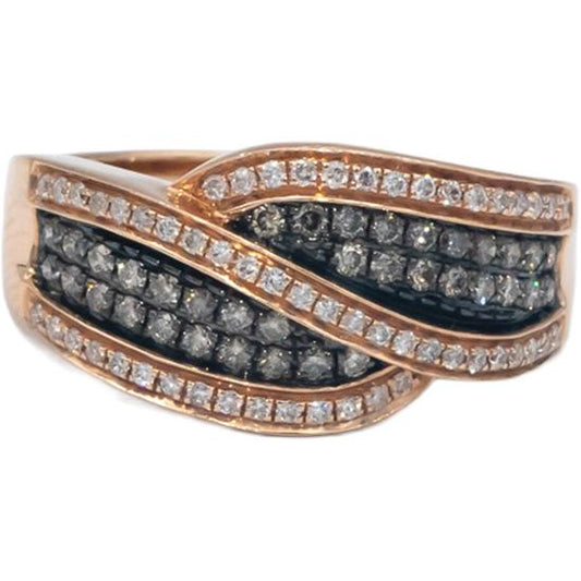 14k Rose Gold White and Brown Round Diamond Crossover Ring 0.30CT Size 7