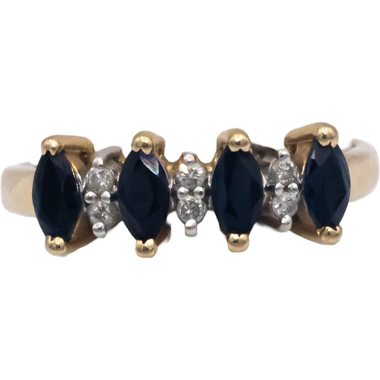 14k Yellow Gold 0.58CT Diamond and Sapphire Band Ring Size 6