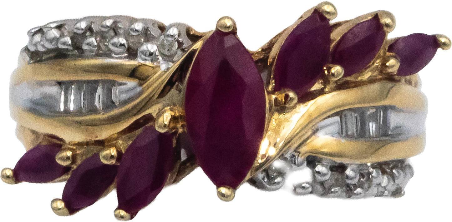 10k Yellow Gold 1.05CT Diamond and Ruby Cocktail Ring Size 7
