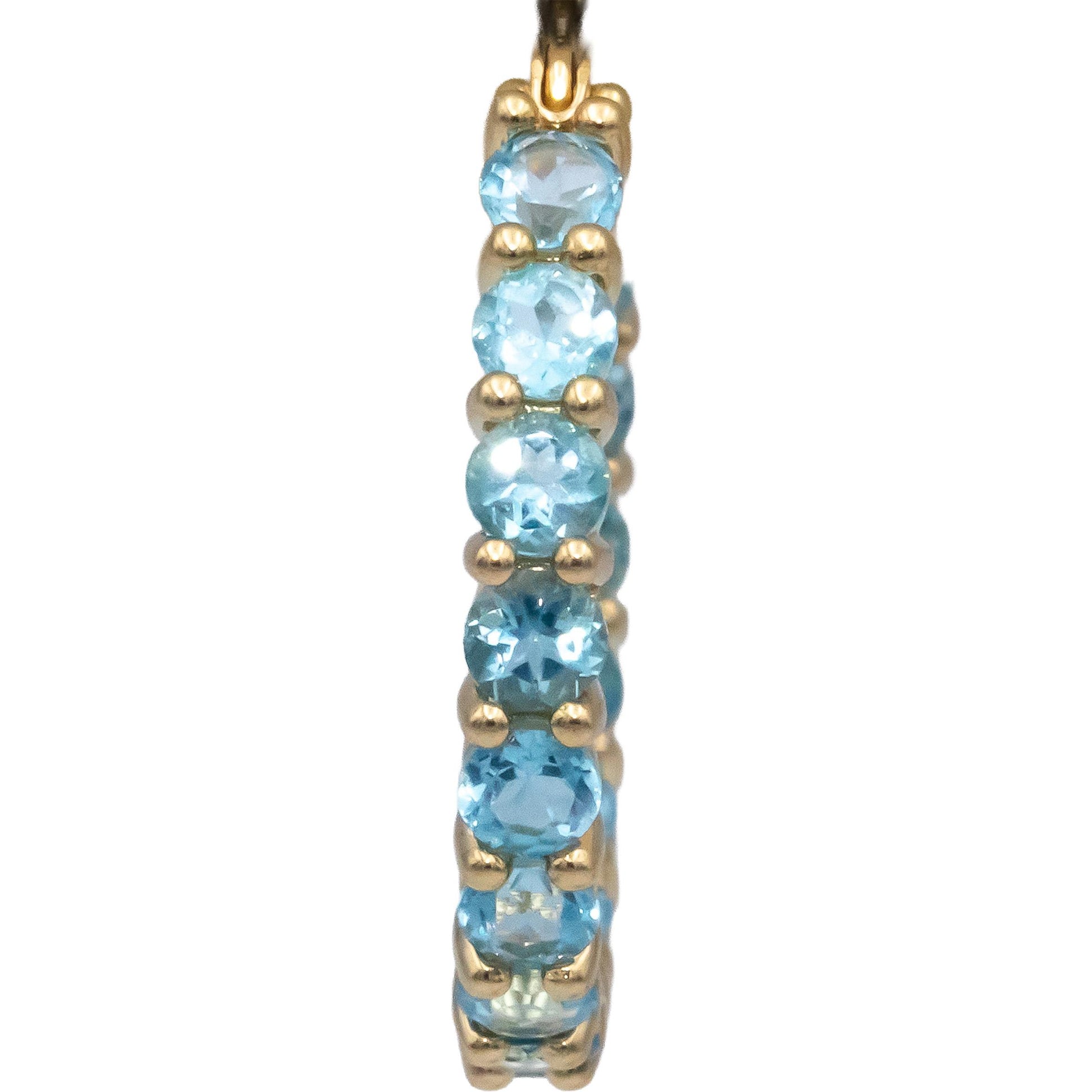 14k Yellow Gold 2.0CT Round Cut Blue Topaz Inside Out Hoop Earrings