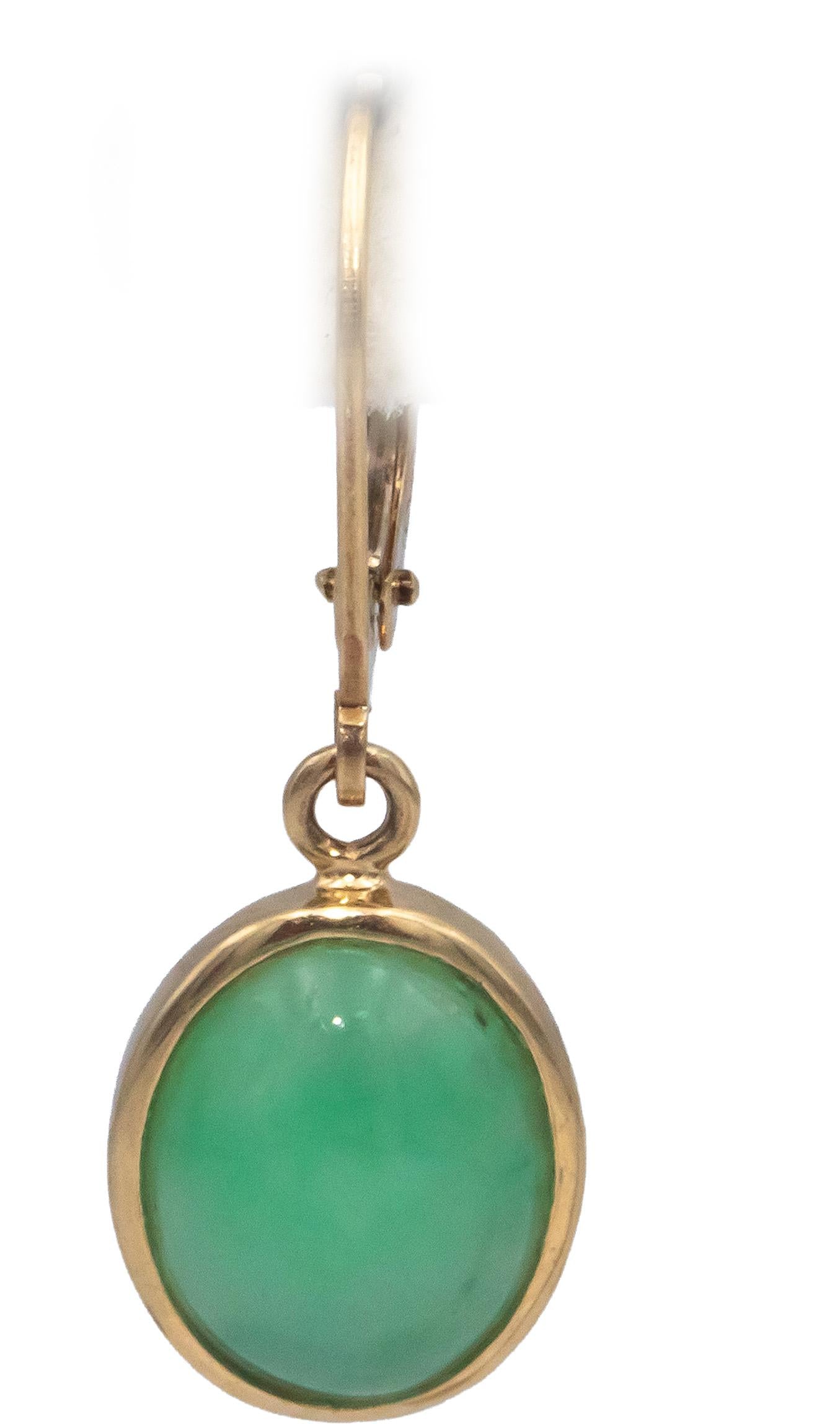 14k Yellow Gold 3.0CT Cabochon Cut Emerald Drop Dangle Earrings