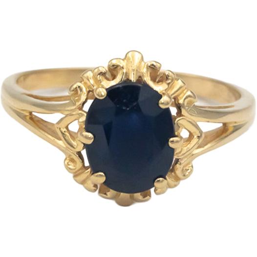 14k Yellow Gold 1.75CT Oval Cut Blue Sapphire Solitaire Ring Size 7.75