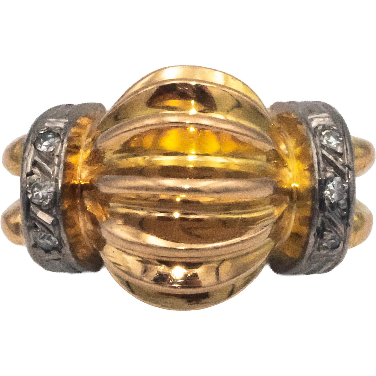 Vintage Retro 18k Gold & Platinum 0.06CT VS Diamond Dome Ribbon Ring Size 5.25