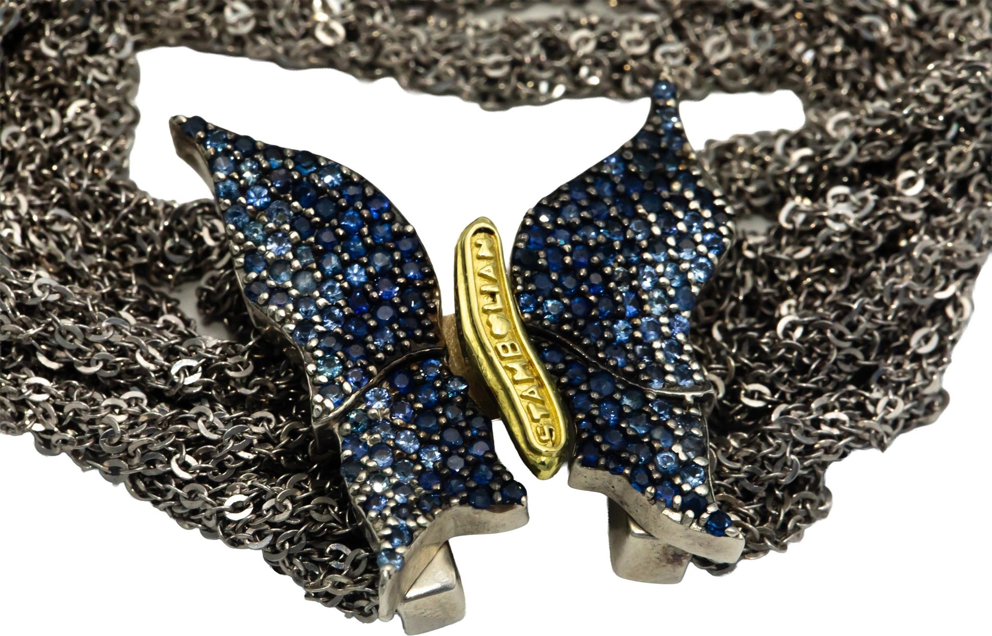 STAMBOLIAN 18k Gold Sterling Silver 2.50CT Sapphire Butterfly Chain Bracelet