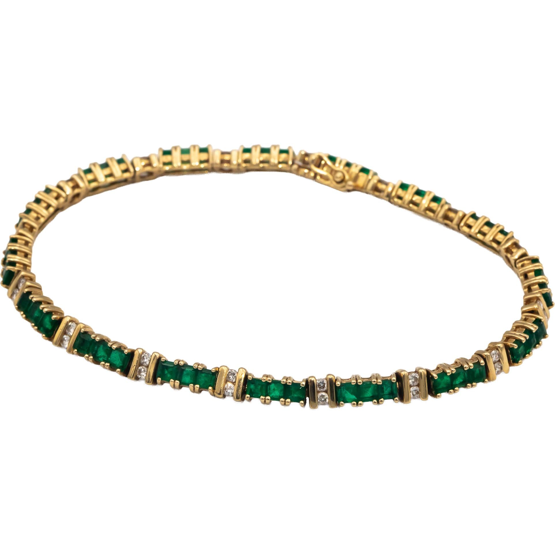 14k Yellow Gold 3.50CT Diamond and Emerald Tennis Bracelet