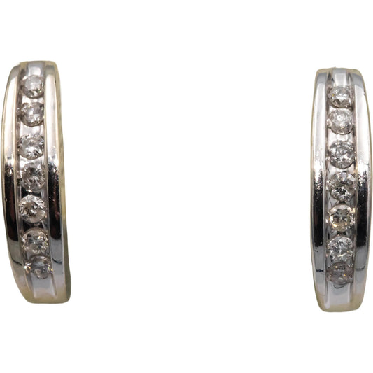 14k White Gold 0.24CT Round Cut Diamond Curved Stud Earrings