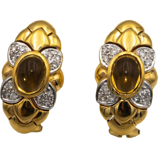 18k Yellow Gold 2.40CT VS Diamond and Citrine Floral Earrings