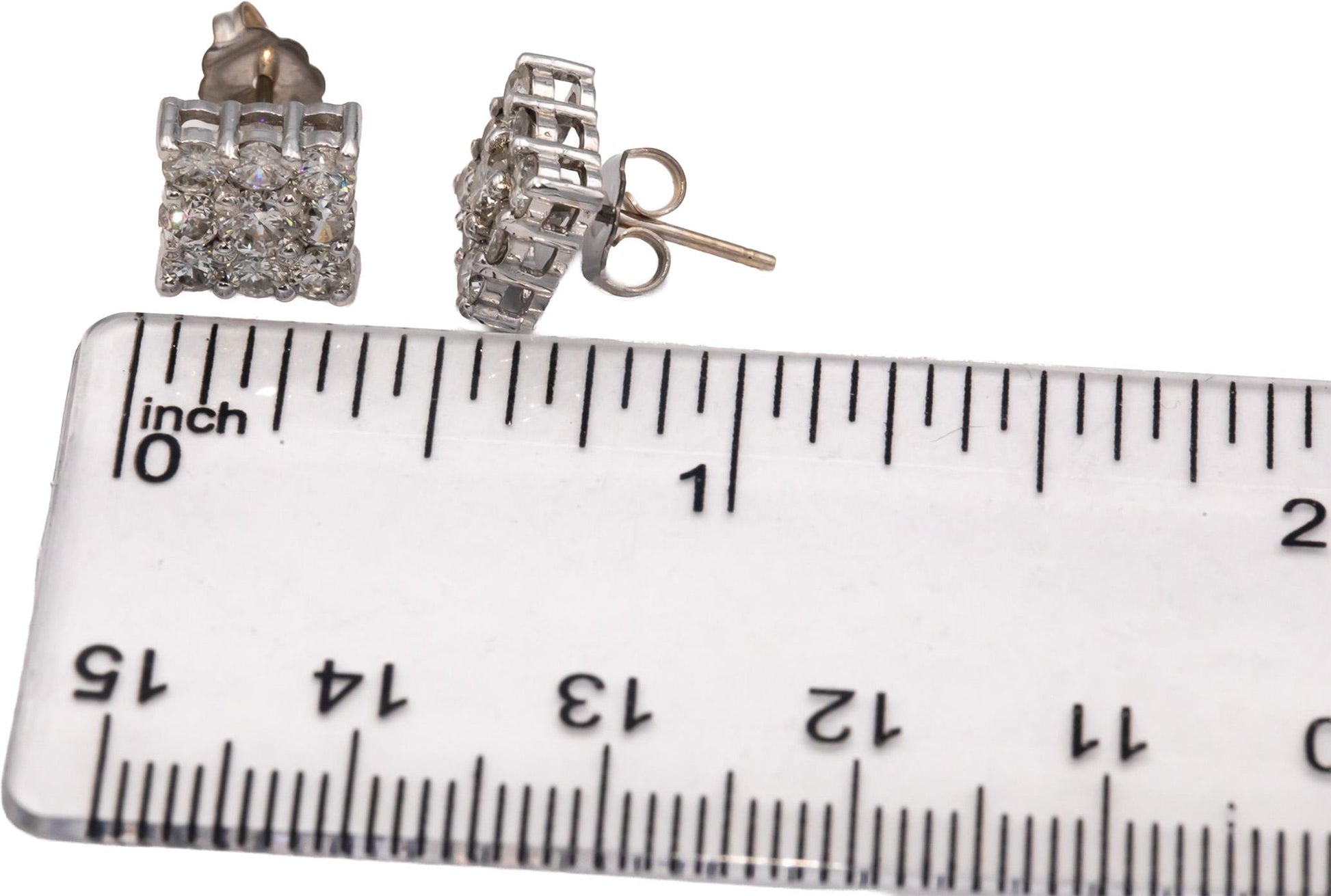14k White Gold 1.60CT Round Cut Diamond Square Stud Earrings