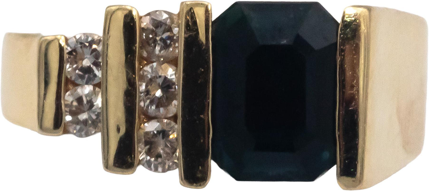 14k Yellow Gold Diamond and Sapphire Cocktail Ring 1.24CT Size 5.75