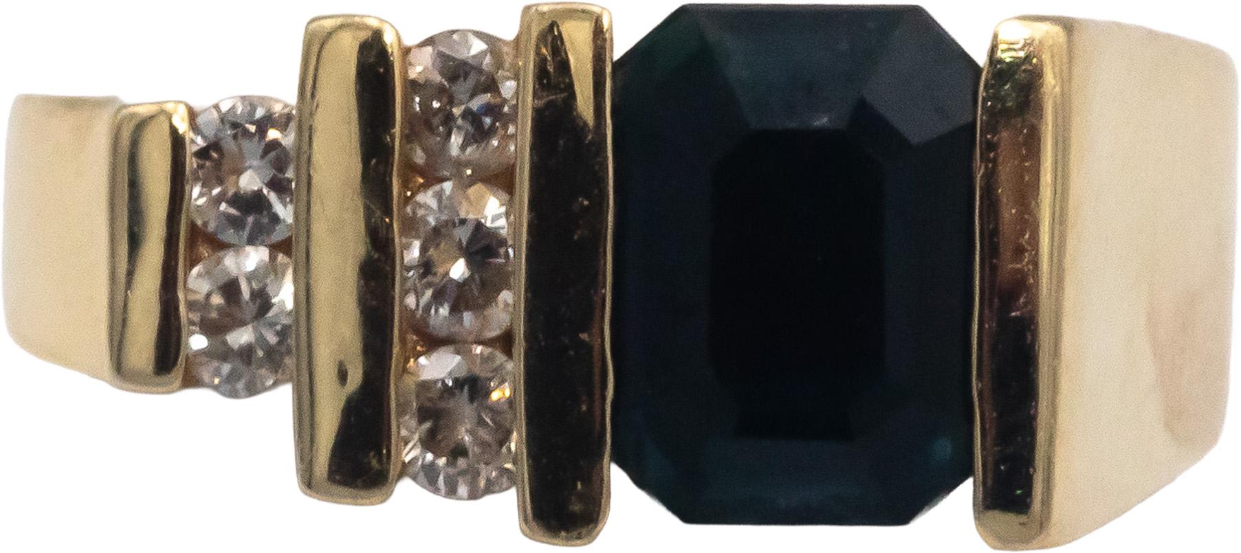 14k Yellow Gold Diamond and Sapphire Cocktail Ring 1.24CT Size 5.75