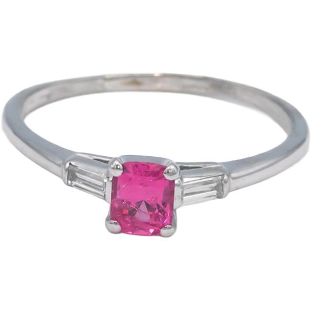 Platinum Jewelry 0.85CT Diamond and Pink Sapphire Ring Size 10.5