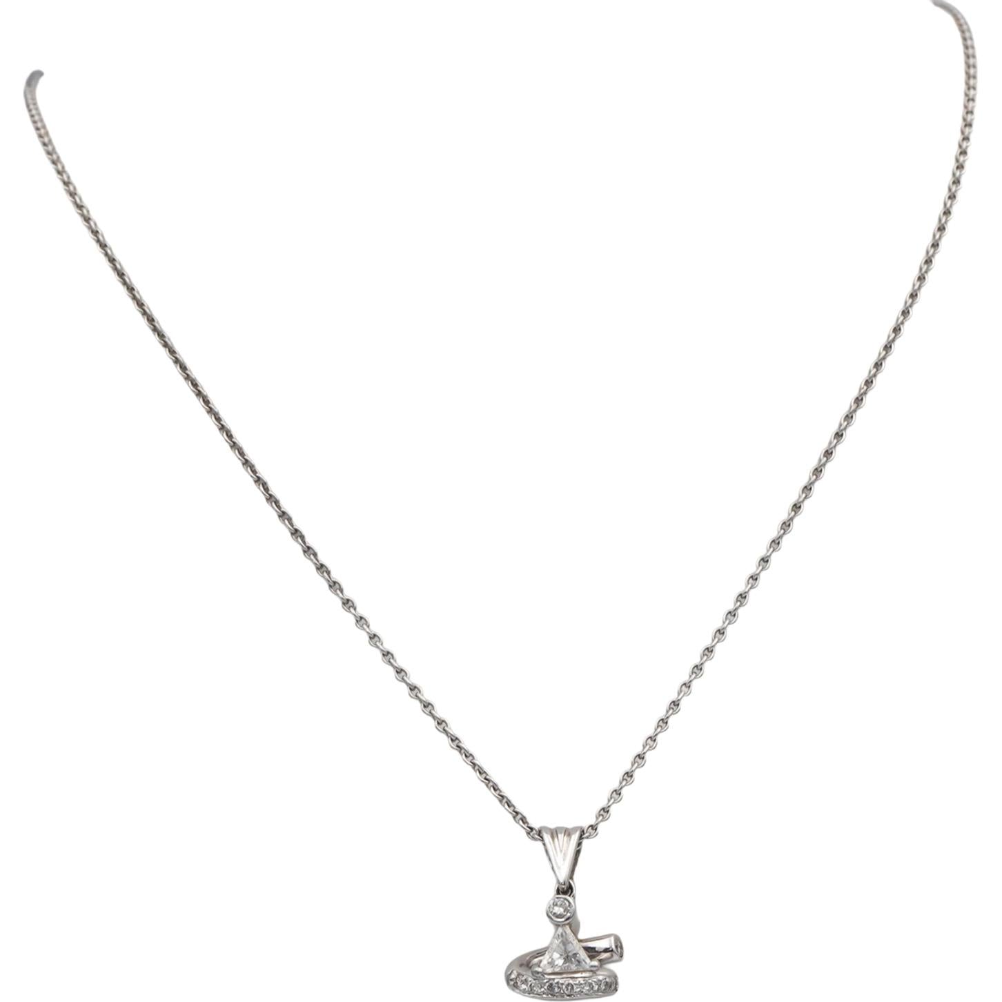 Custom Rare 18k White Gold VS Diamond Abstract Pendant Necklace 0.42CT