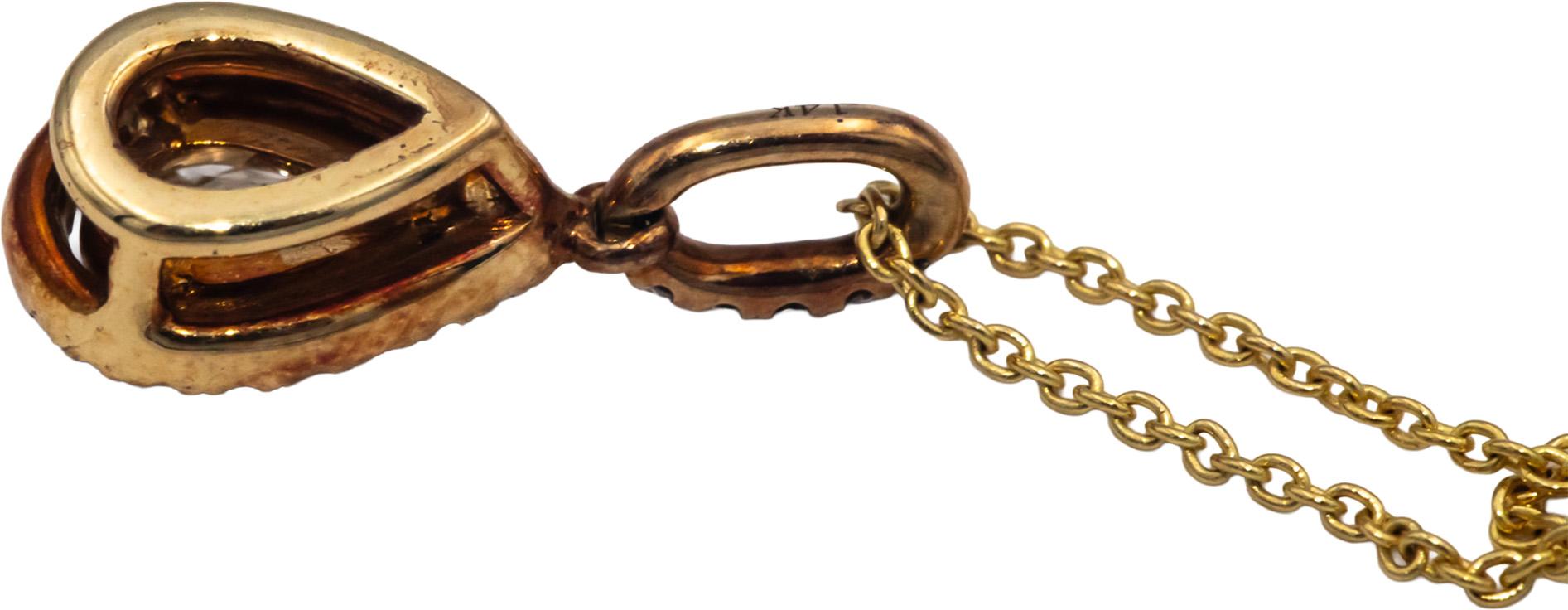 14k Yellow Gold 0.40CT Diamond Pendant Necklace w/ 0.32CT Center