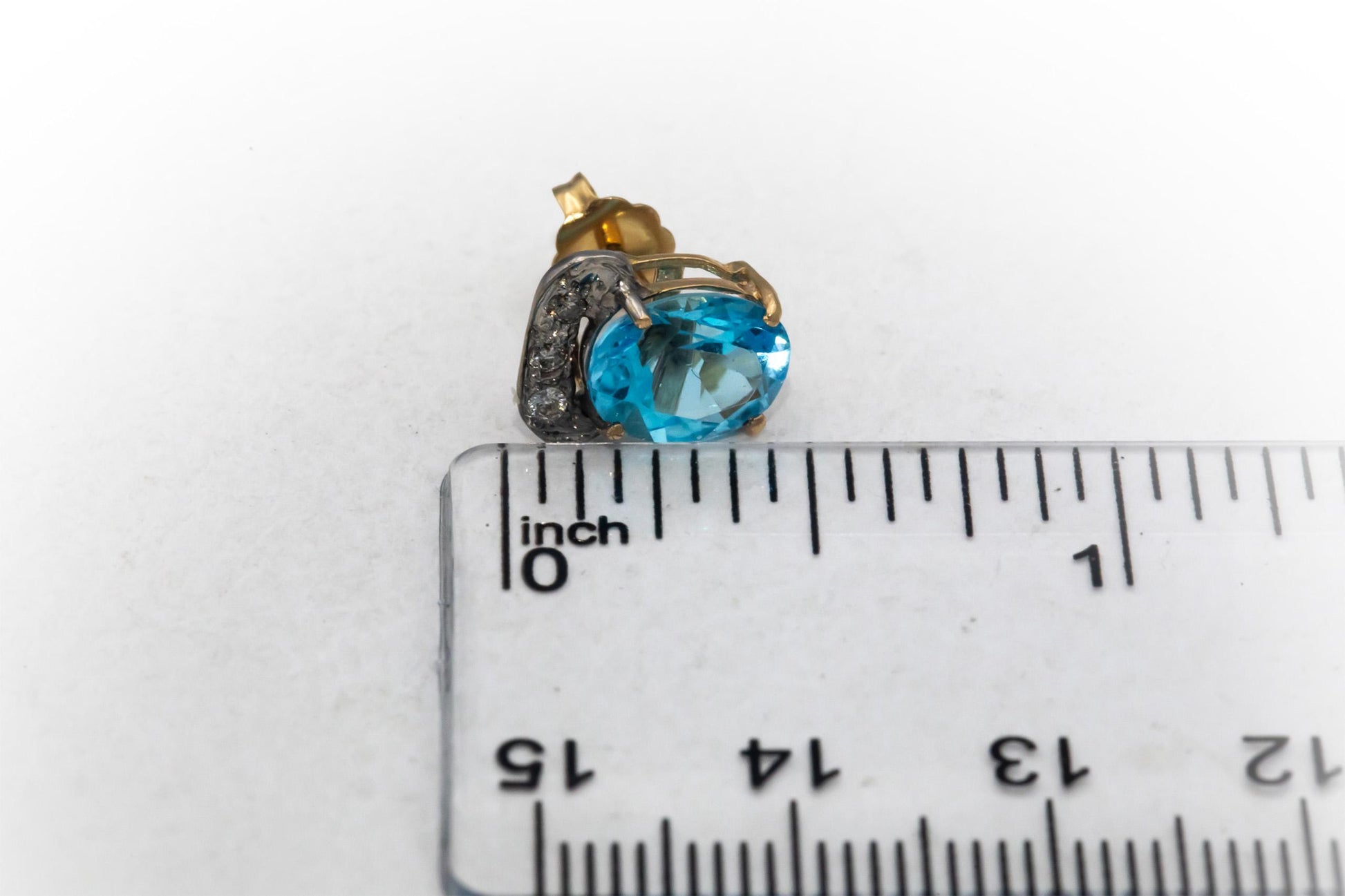 14k Yellow & White Gold Diamond and Blue Topaz Stud Earrings 3.10CT