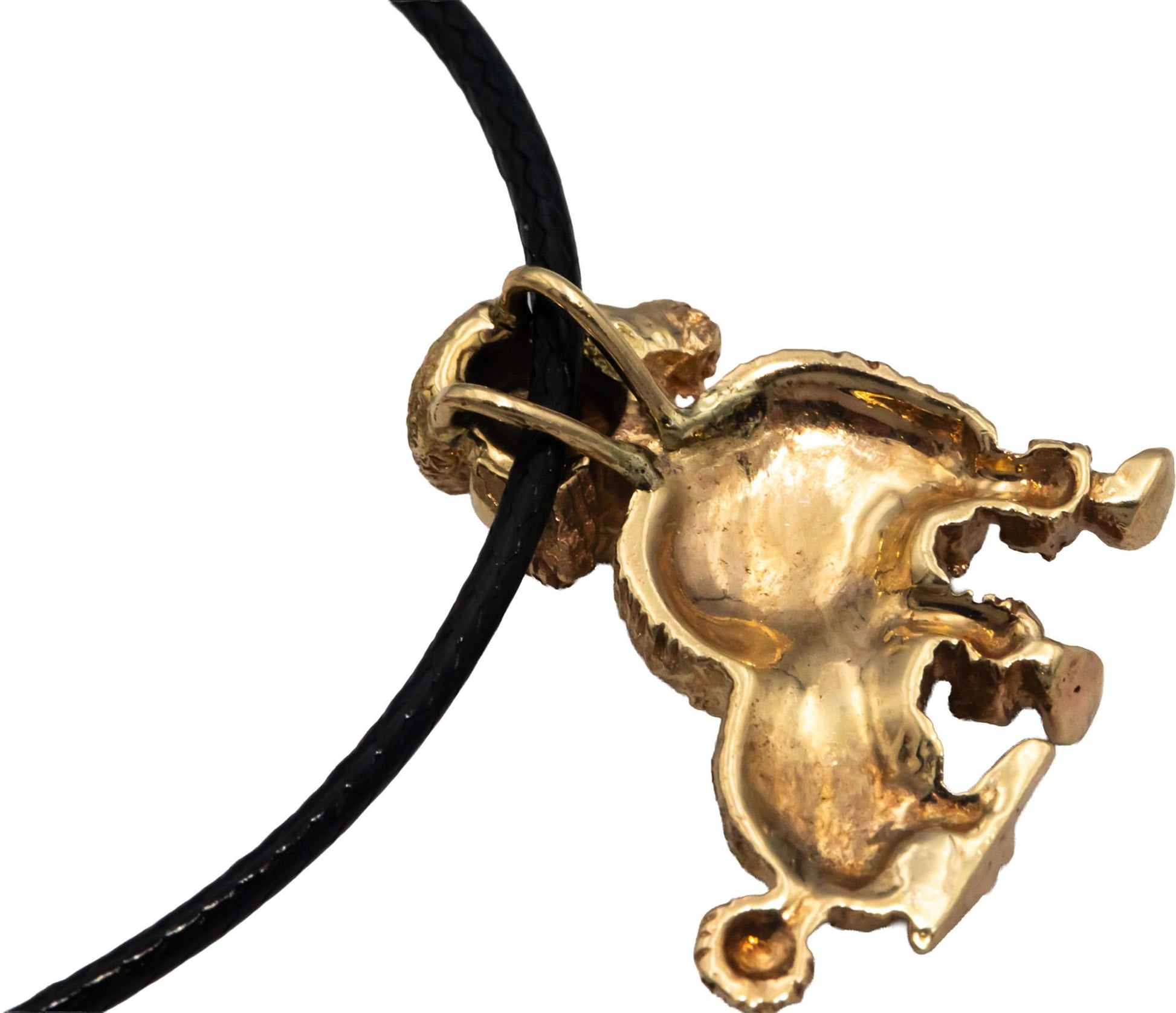 14k Yellow Gold 0.03CT Round Cut Diamond Textured Poodle Dog Pendant Necklace