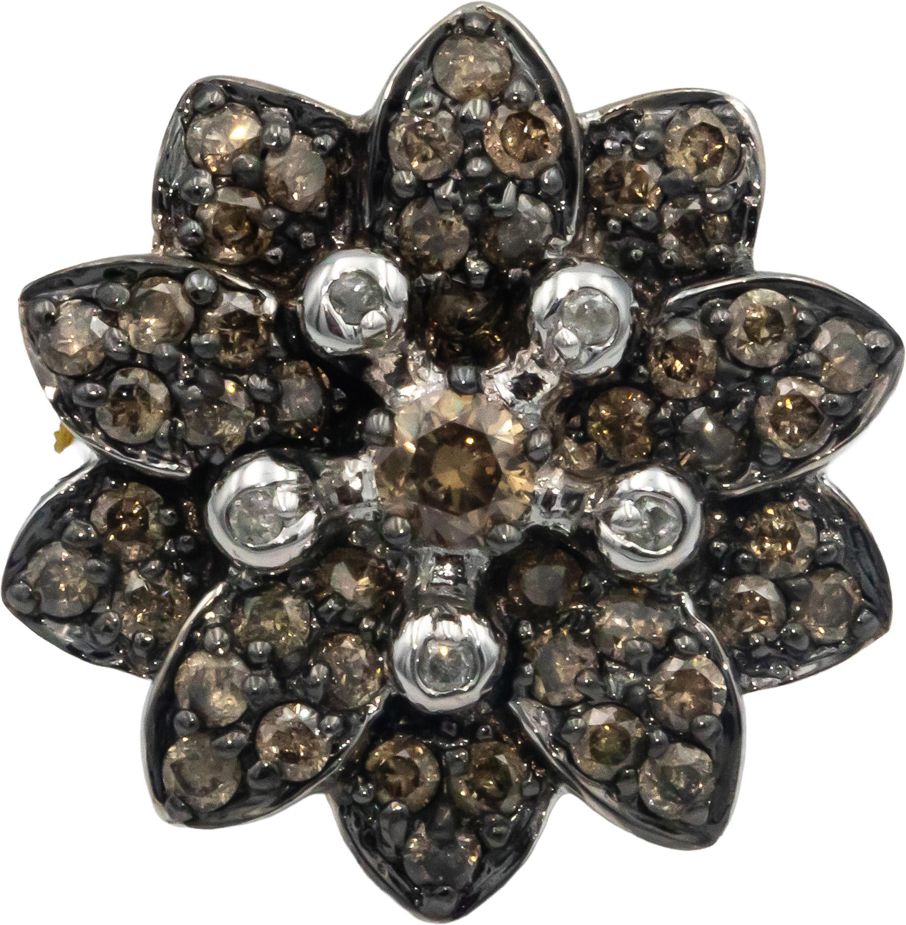 14k White Gold Jewelry 1.0CT Diamond Cluster Floral Ring Size 7.25