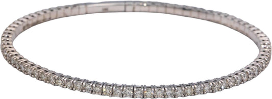 18k White Gold Round Diamond Flexible Bangle Bracelet 2.98CT