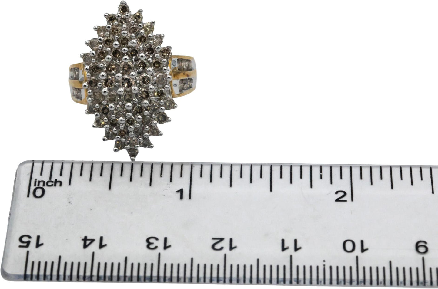 10k White and Yellow Gold 2.0CT Round Cut Diamond Cluster Cocktail Ring size 7