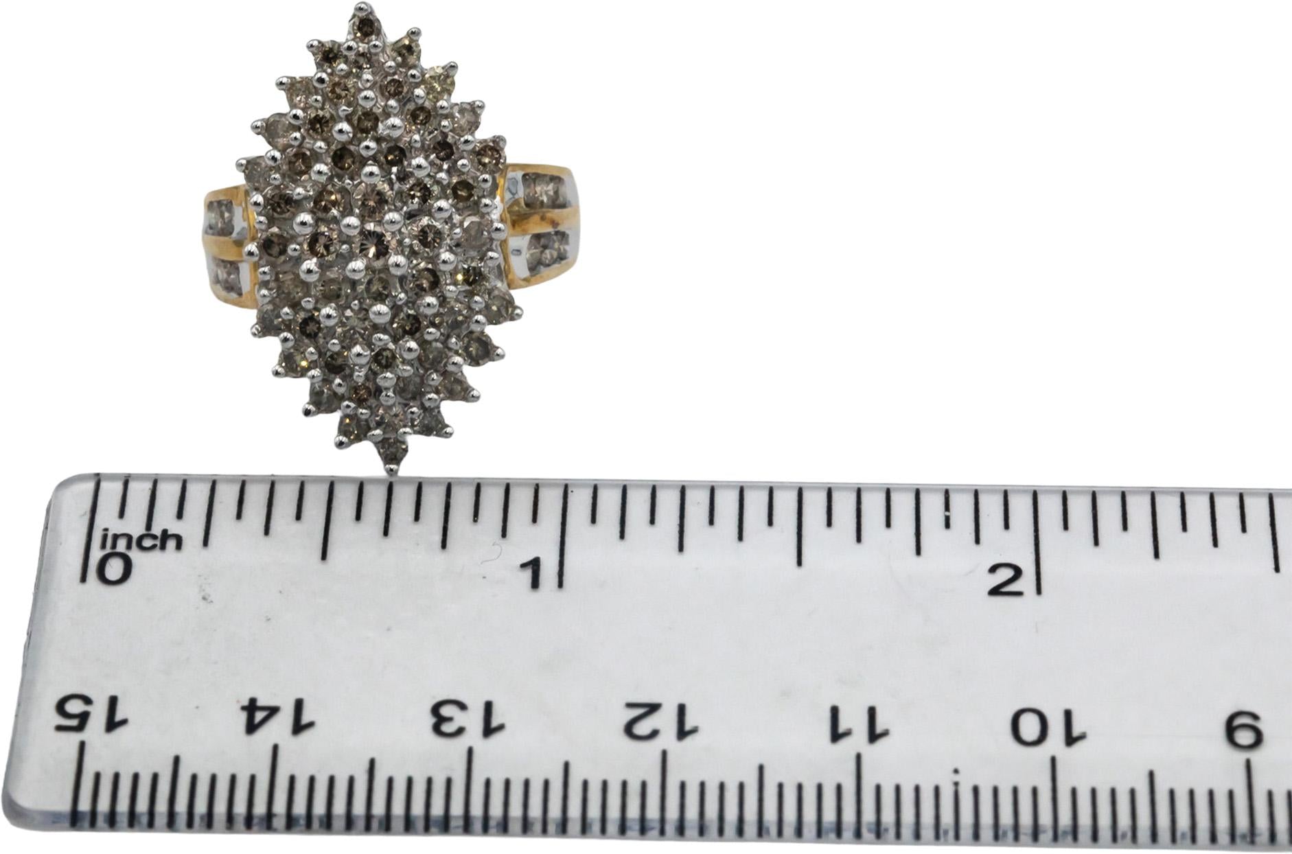 10k White and Yellow Gold 2.0CT Round Cut Diamond Cluster Cocktail Ring size 7