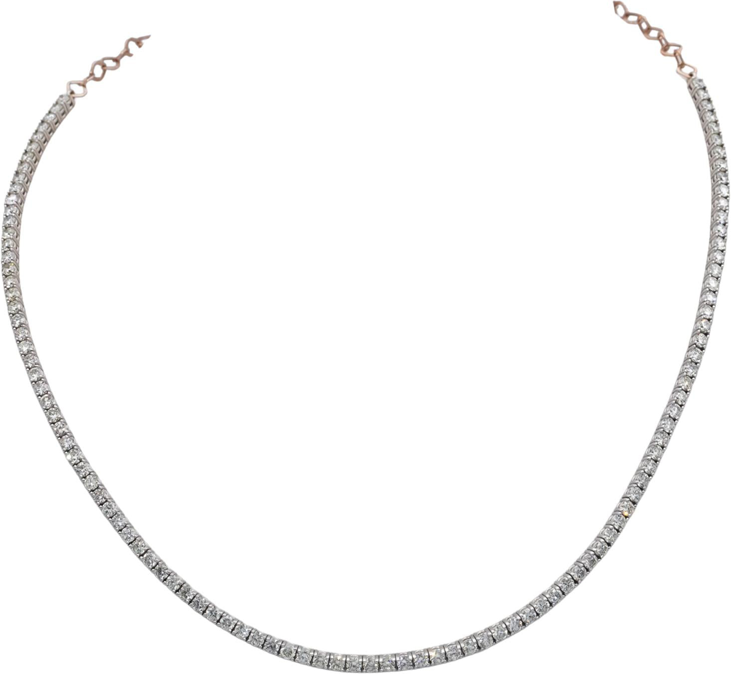 14k White & Rose Gold Round Cut Diamond Tennis Choker Necklace 16.5" Long 6.25CT
