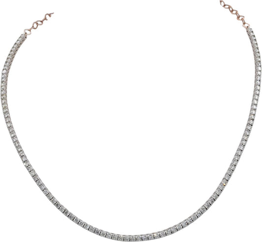 14k White & Rose Gold Round Cut Diamond Tennis Choker Necklace 16.5" Long 6.25CT