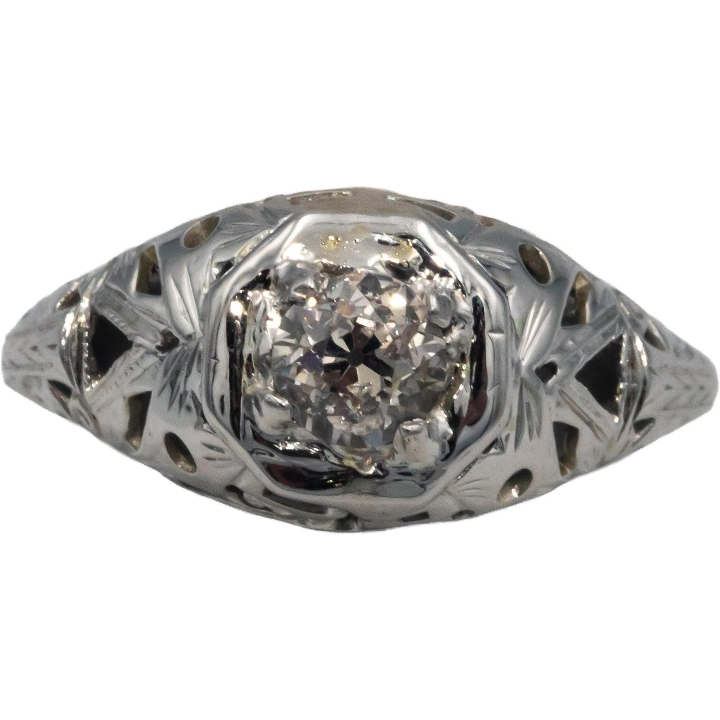 Vintage Antique 18k Gold 0.45CT Old Mine Cut Diamond Filigree Ring Size 6.75