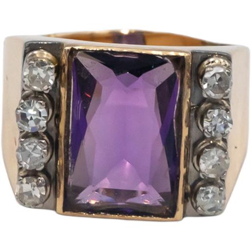 Vintage 14k Yellow Gold 3.25CT Diamond and Amethyst Ring Size 6.25