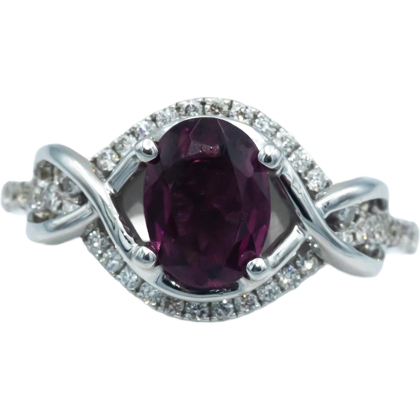 14k White Gold 1.51CT Round Diamond and Oval Tourmaline Ring Size 6