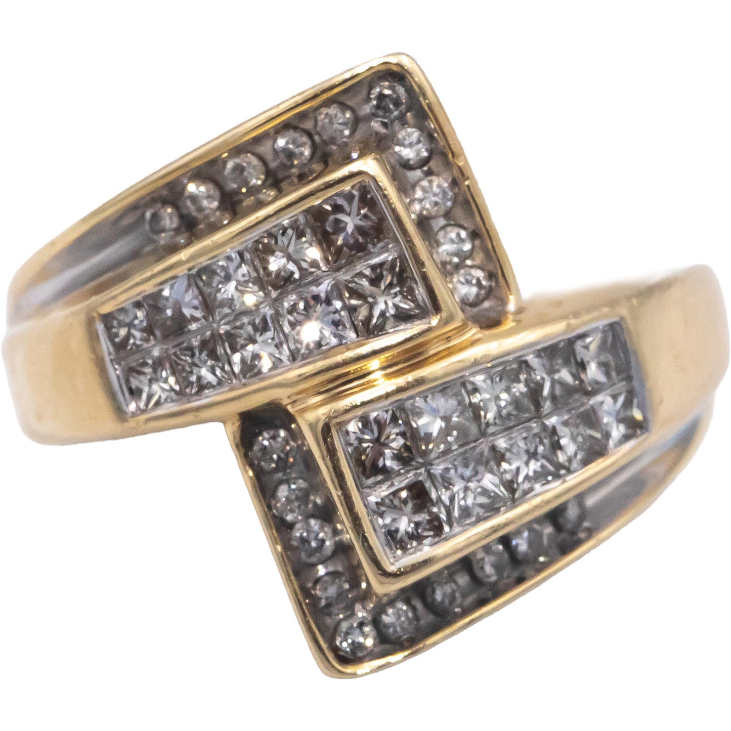 14k Yellow Gold VS Princess and Round Diamond Bypass Ring 1.0CT Size 8