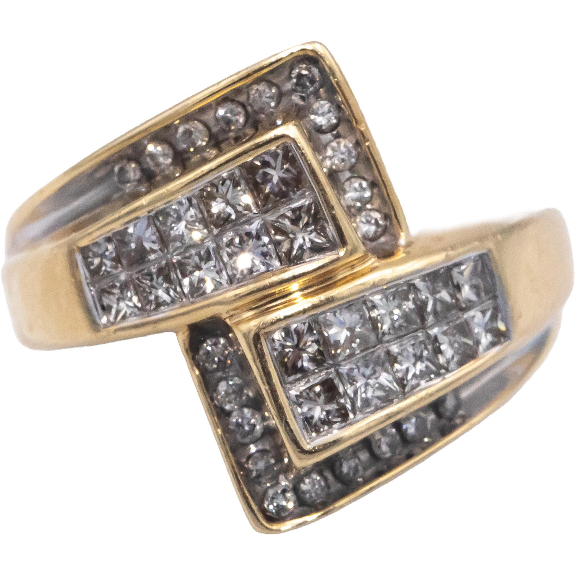 14k Yellow Gold VS Princess and Round Diamond Bypass Ring 1.0CT Size 8