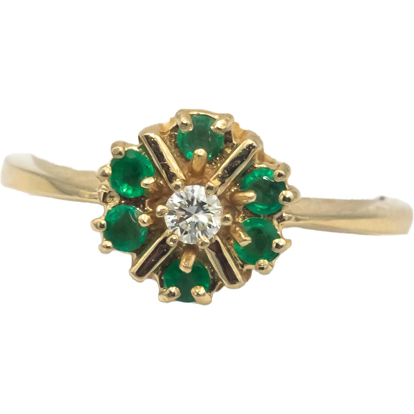 14k Yellow Gold 0.30CT Round Cut Diamond and Emerald Ring Size 6.75
