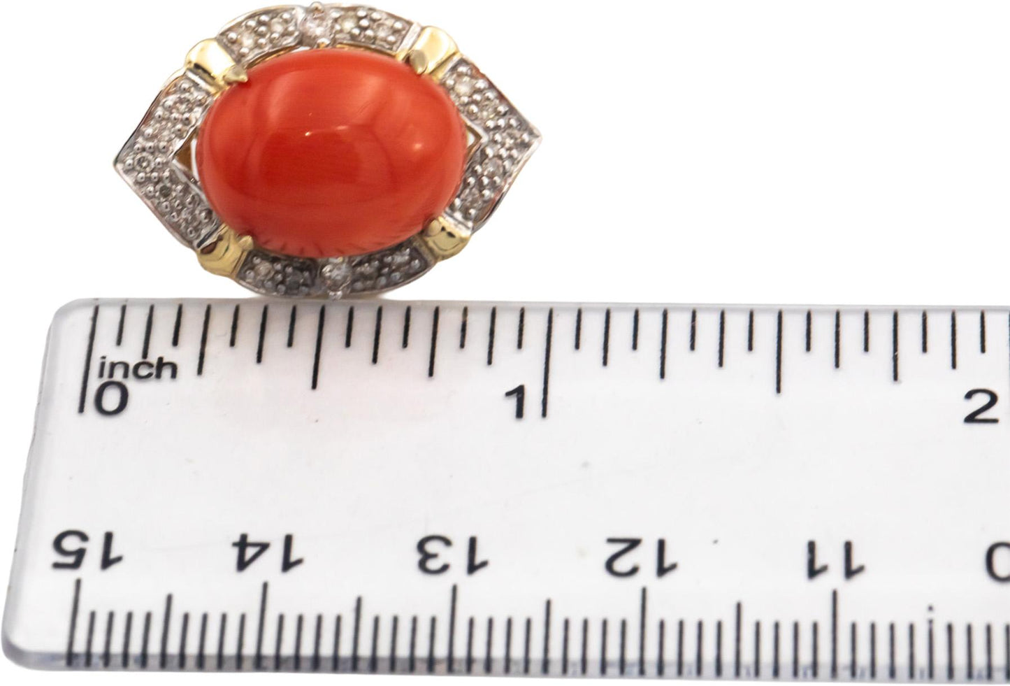14k Yellow Gold 10.30CT Round Diamond and Cabochon Coral Earrings